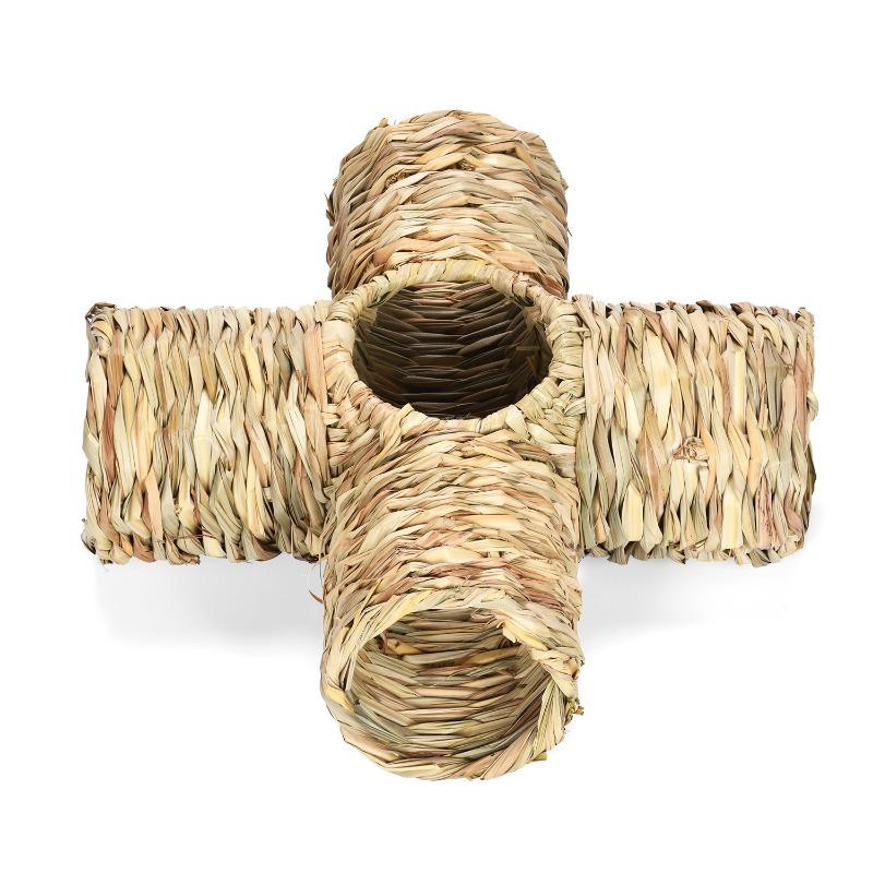 

New Straw Weaving Exotic Pet Cross-way Dodge Pipe Hamster Golden Bear Rabbit Chinchilla Teeth Grinding Landscape Toy Nest
