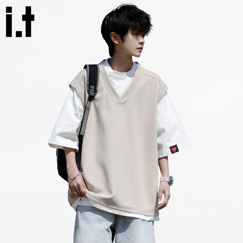 CHOCOOLATEit Men's Faux Two-Piece Breathable T-shirt