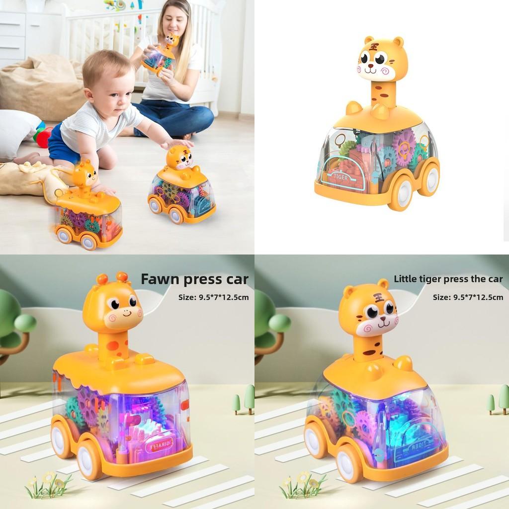 Cartoon Tiger And Deer Animal Inertial Lightup Toy Car For Toddlers And Early Learning