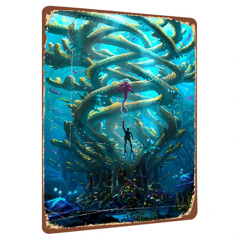 

Deep Sea Explorer and Spiral Coral Metal Wall Art Modern Home Decor for Living Room Study Room 20x30cm（7.8x11.8inch）