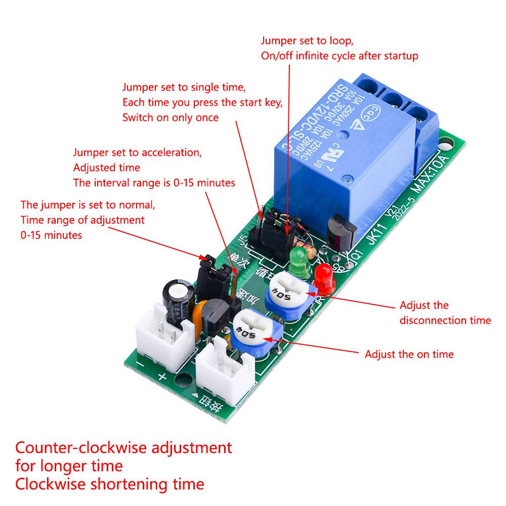 0-24Hours Adjustable Cycle Timer Delay on/Off Switch Power Supply Relay Shield DC 5V 12V 24V Timer Delay Relay Module with Cable Relays 5