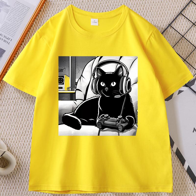 Unisexs Casual Black Cat Graphic TShirt Cotton Short Sleeve Crew Neck Cat T Shirt Unisexswear Top Unisex Women Loose Printed Clothes