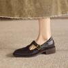 Krazing Pot Sheepskin Round Toe Thick Med Heels Spring Shoes Slip on Big Size 42 Loafers Women Metal Buckle Pleated Pumps