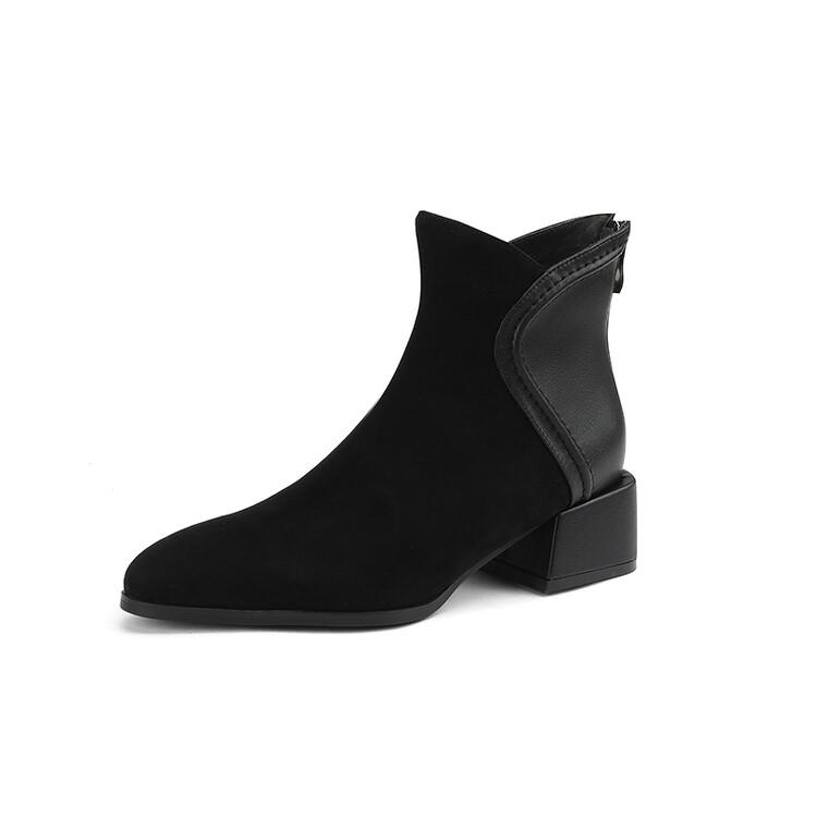Fashion NEW Fall Shoes Women Sheep Suede Ankle Boots Round Toe Chunky Heel Boots for Women Winter Mature Women Boots Zipper Modern Boots