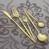 5Pcs Black Gold Dinnerware Set Knife Fork Spoon Flatware Set Stainless Steel Tableware Set Kitchen Cutlery Fruit Fork Silverware