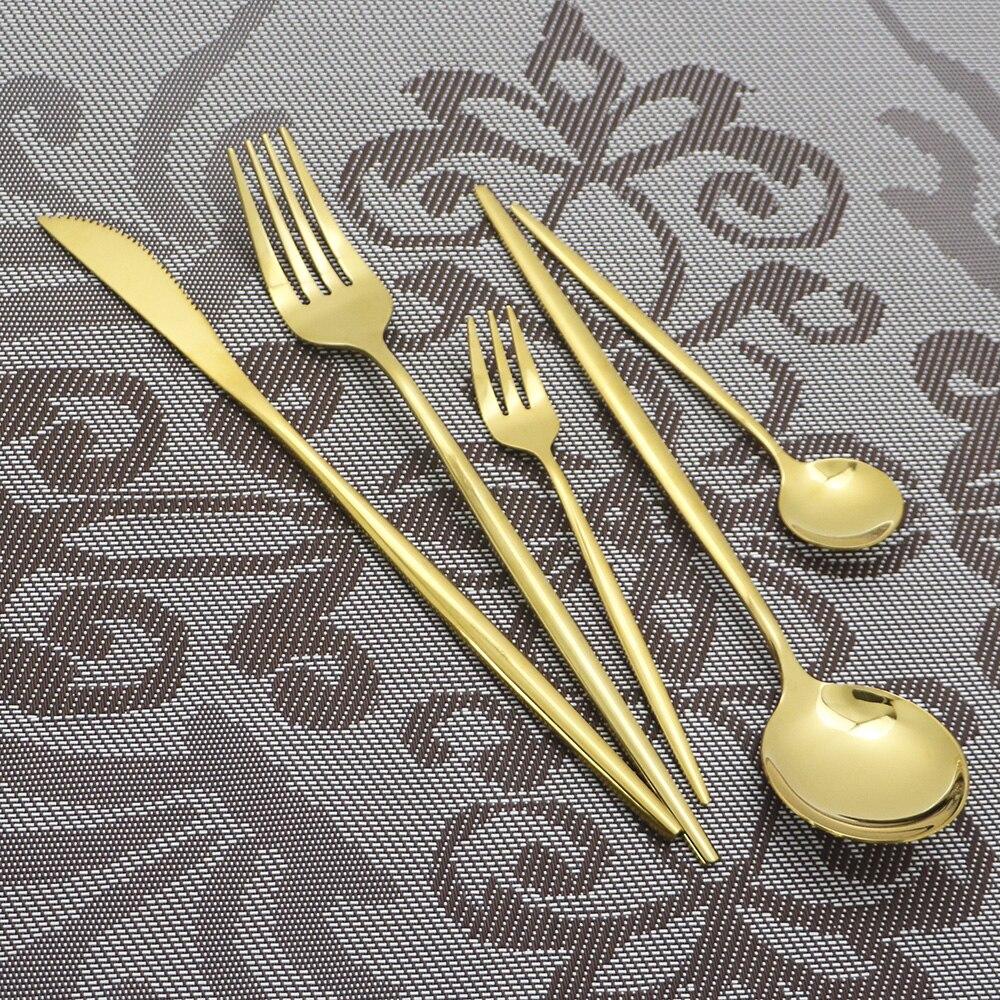 5Pcs Black Gold Dinnerware Set Knife Fork Spoon Flatware Set Stainless Steel Tableware Set Kitchen Cutlery Fruit Fork Silverware