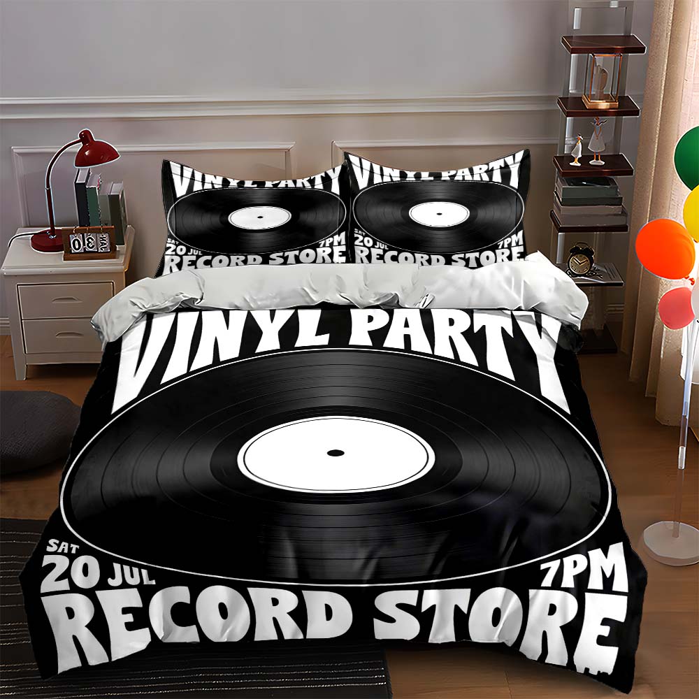 

Vinyl-inspired graphic. Bedding Duvet cover sets Duvet covers Pillowcases gifts (1 * Duvet Cover 2 * Pillowcases, without duvet insert) 135x200cm