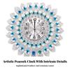 Peacock Wall Clock Non-Ticking Radial Modern Glam for Living Room