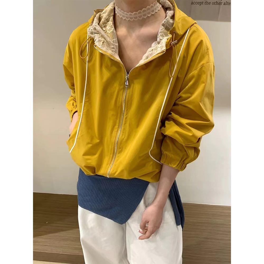 

Women s European Style Lace Patchwork Hooded Sun Protection Jacket - Spring 2025 Trend XL 65-73 kg чёрный