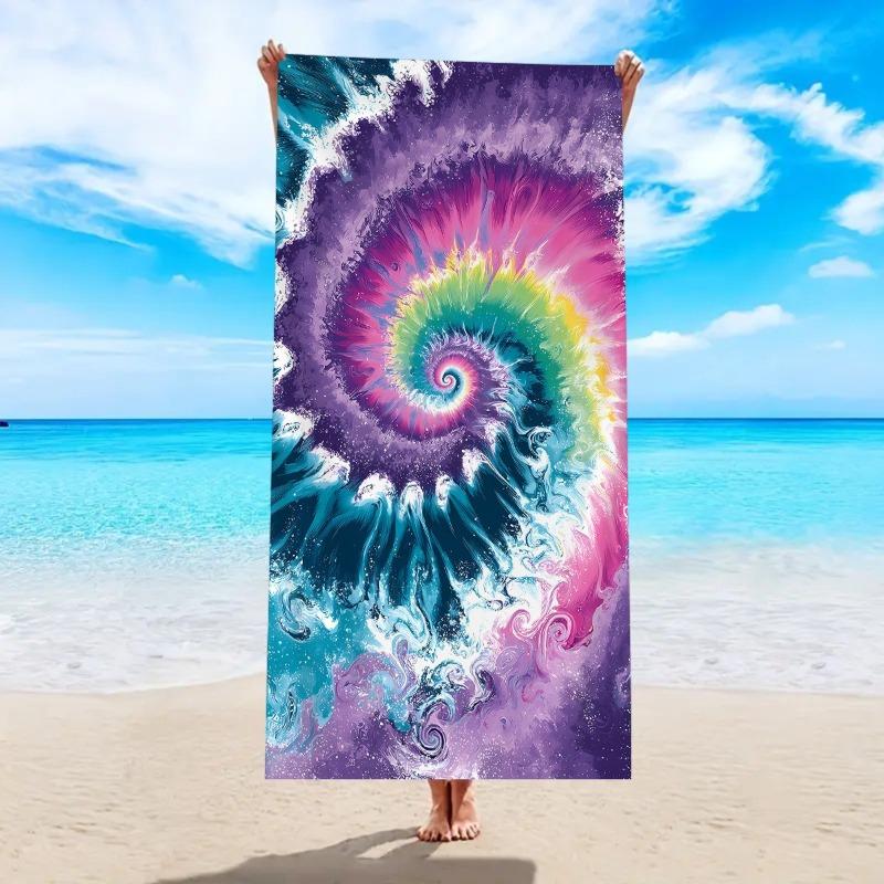 Blue Tie Dye Print Beach Towel Spiral Swirl Print Quick Dry Sand Free Absorbent Lightweight Towel for Beach Pool Travel Camping