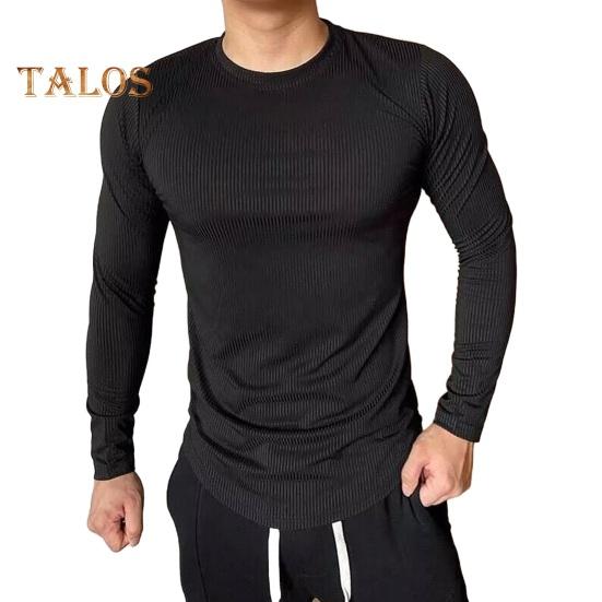 Ανδρικό Αθλητικό Τοπ Στενή Γραμμή Υψηλής Ελαστικότητας Ριγέ Υφή Στρογγυλή Λαιμόκοψη Γρήγορης Ξήρανσης Μακριά Μανίκια Στενή Γραμμή Συμπίεσης Διαμόρφωση Σιλουέτας Γυμναστήριο Τρέξιμο