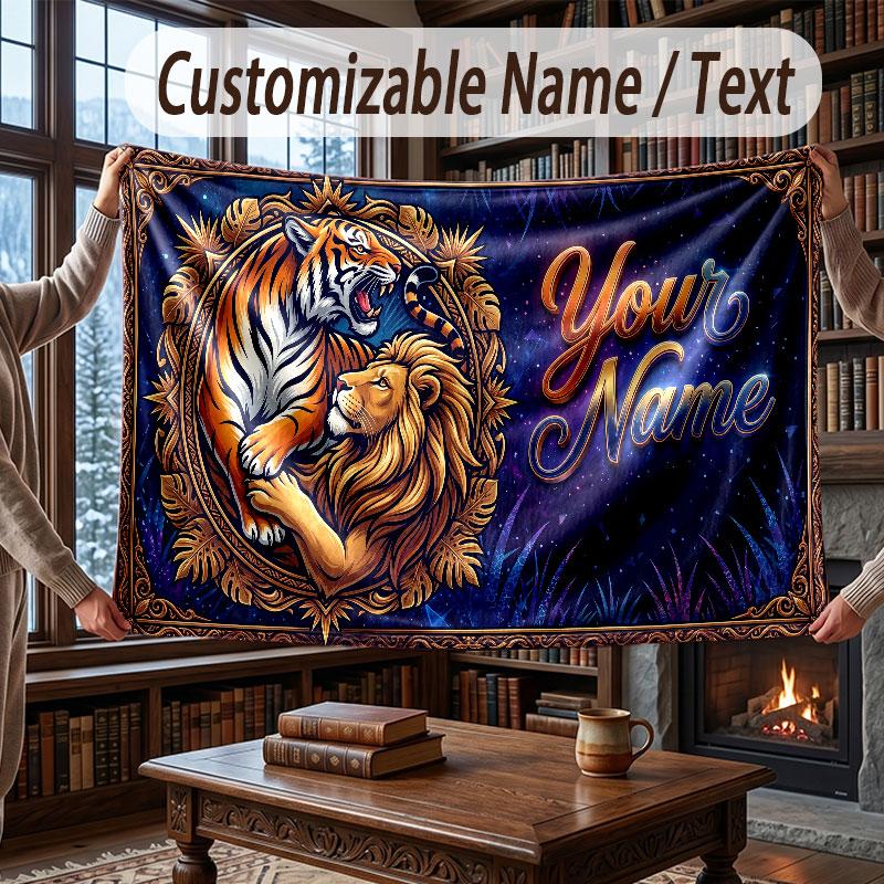 Animals Theme Throw Blanket Custom Name Text Personalized Blanket Soft Cozy Blanket for Home Sofa Bed