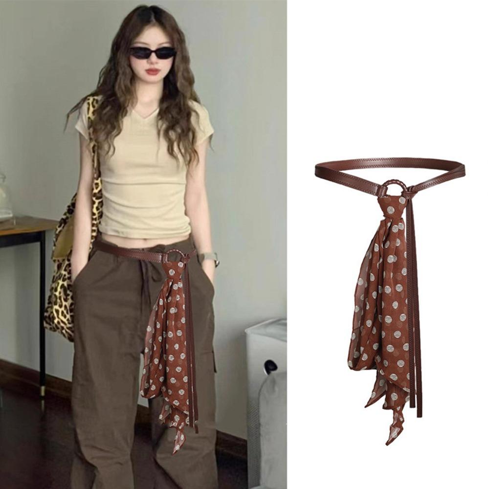Fashion PU Leather Women's Silk Ribbon Belt Hip Hop Punk Waist Belt Vintage Retro Waistband