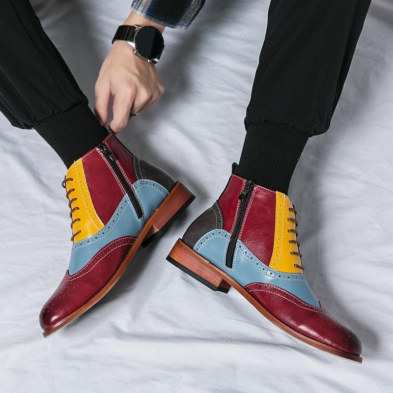Herren Europäischer Stil Hohe Oxford Leder Patchwork Schnür-Knöchelboots