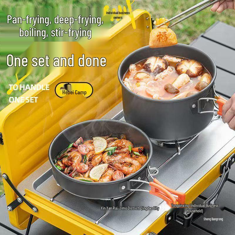 Portable Outdoor Camping Cookware & Kettle Set
