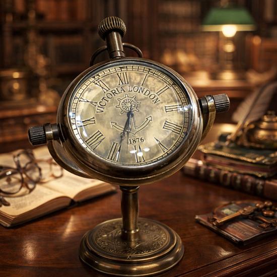 

Victorian Brass Desk Clock Nautical Anchor Dial, London Decor Home Decor