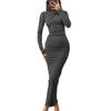 Women's Fall Long Sleeve Bodycon Maxi Dresses Sexy Ruched Neck Slim Fit Cocktail Party Dress