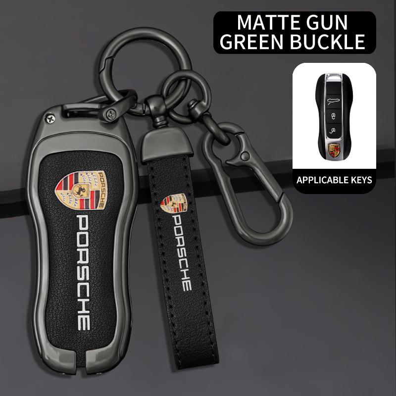 BMGB9 3 Buttons Zinc Alloy Leather Car Key Case Cover Key Shell For Porsche Cayenne Panamera Macan Cayman 718 911 Taycan Sticker