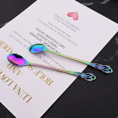 12 Piezas Cuchara para Remover Café Té Color Arcoíris Mango Largo Cucharas para Postre Helado Lujo Acero Inoxidable Vajilla Suministros de Cocina