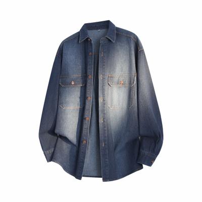 Spring And Autumn Men'S Denim Long Sleeve Lapel Shirt Men'S Casual Loose Shirt Jacket