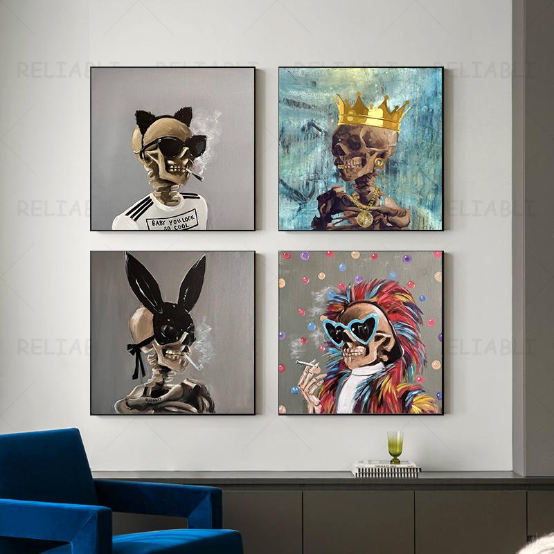 

Абстрактное уличное искусство, холст, картина, настенное искусство, постеры «Король черепа», поп-арт, принты для гостиной, домашний декор, Cuadros 20x20cm (8X8 inch)
