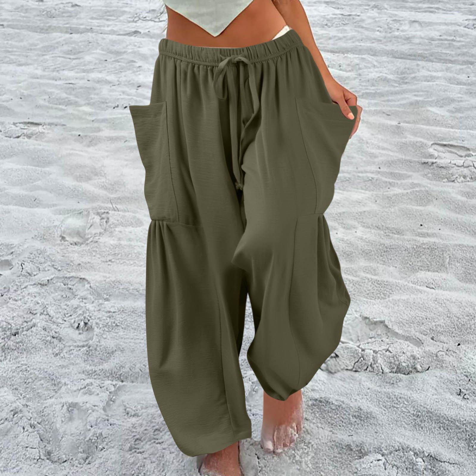 

Женские широкие льняные брюки больших размеров со средней талией, летние мешковатые брюки XL