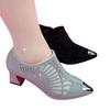 Summer new soft leather mesh high-heeled sandals hollow rhinestone breathable low-heeled pointed sandals