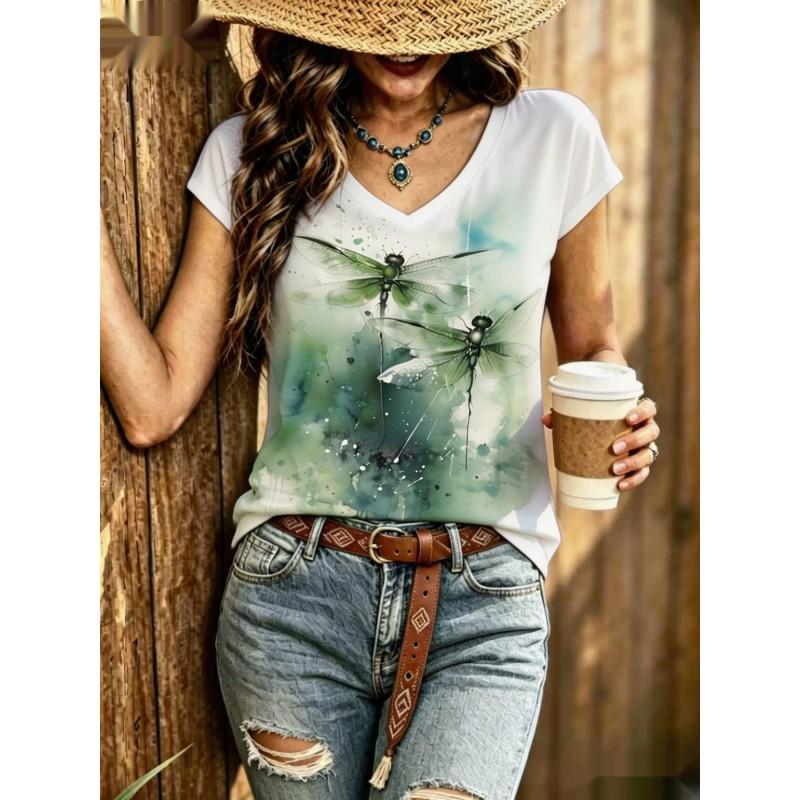 Womens V-Neck Short Sleeve Loose T-Shirt With Colorful Polka Dot Print Casual Oversized Top Daily Wear