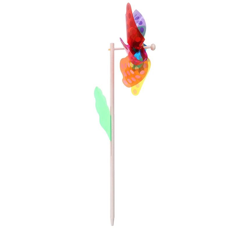 18 cm Tre Håndholdt Plast Vindmølle Prikk Stripete Fargerik Trepinne Vindmølle Hage Gård Fest Ornament Utendørs Leker for Barn