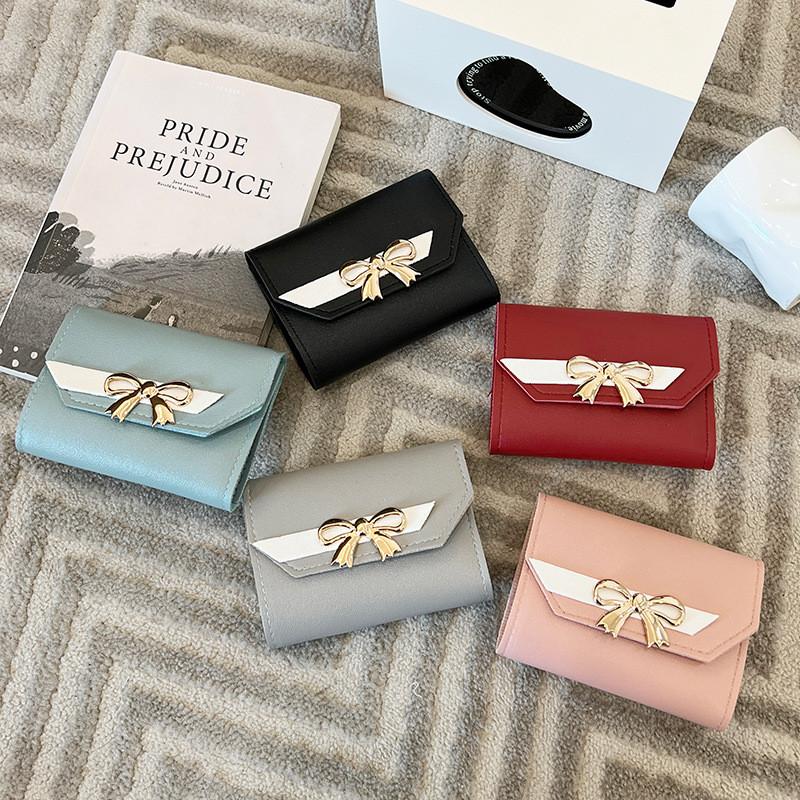 Simple Color Blocked Gold Bow Decoration For Women Casual Coin Purse For Daily Use
