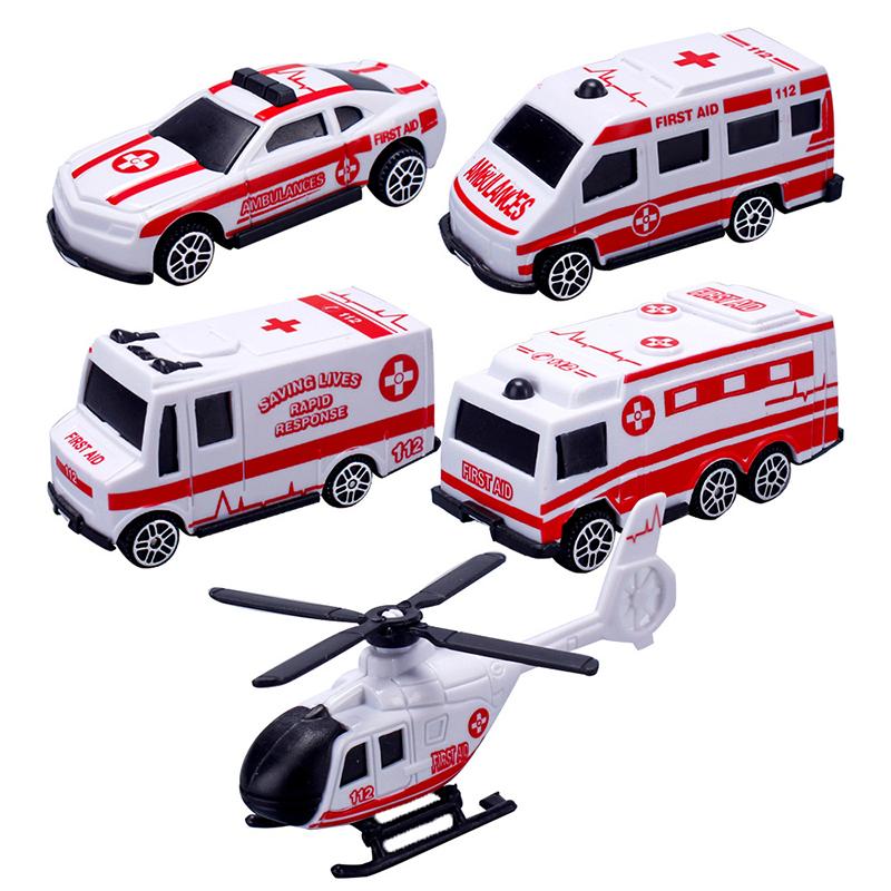 5PCS Cartoon Mini Plastic Military Engineering Skid Row Car Toy Ambulance/Fire Engine/Engineering/Military Vehicle Series