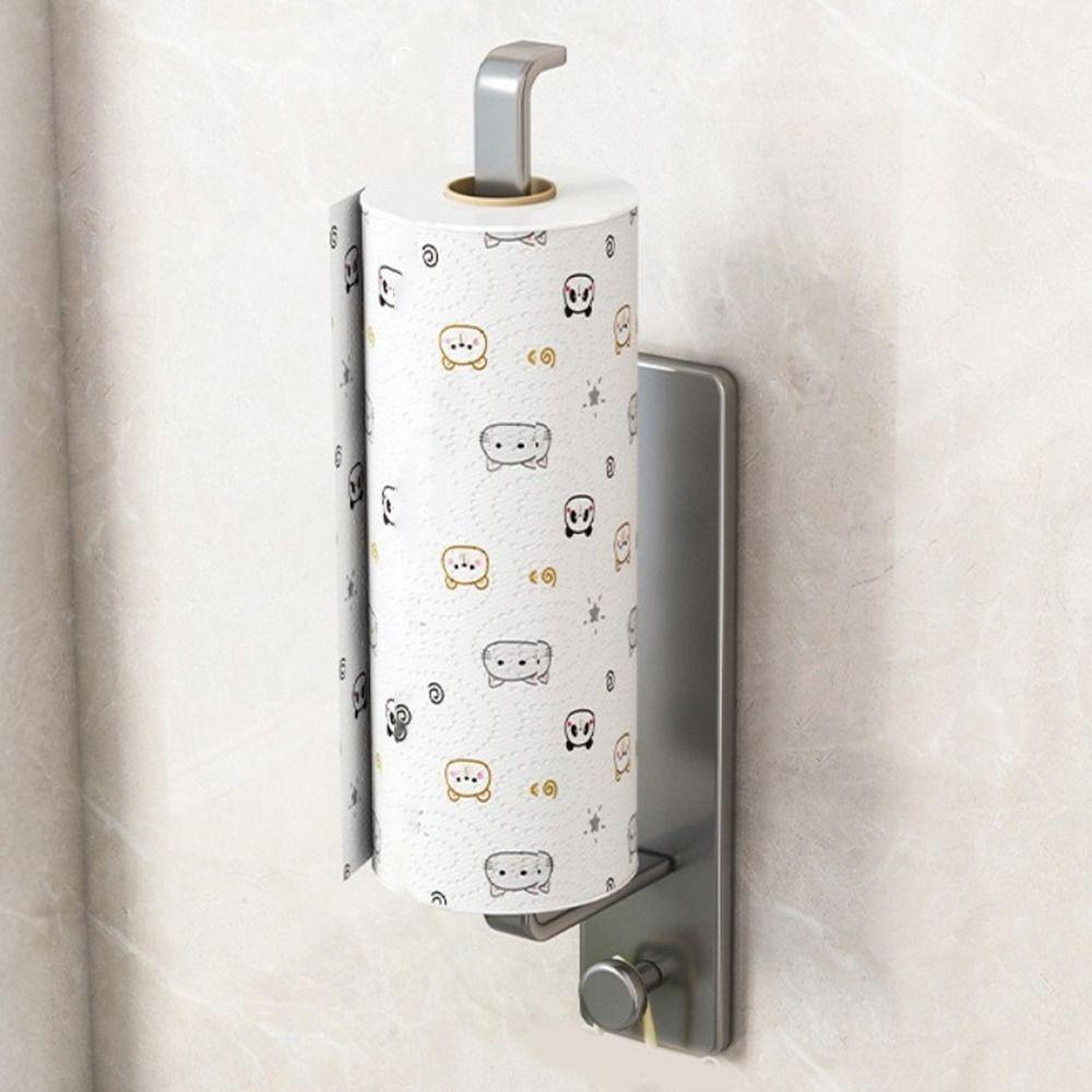 No-Drill Paper Towel Holder Carbon Steel Towel Bar Rack Roll Paper Storage Rack  Bathroom