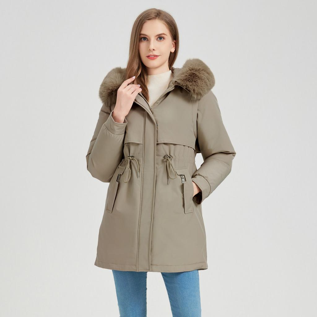 Parker Cotton-padded Jacket Women's Winter New Waist Cotton-padded Jacket Long Cotton-padded Jacket with Velvet Padded Coat.