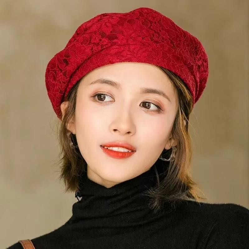 Ji Lace Beret Women's Autumn and Winter Versatile Painter's Hat British Bud Hat