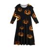 Robe à volants étagés pour filles Jour d'Halloween - Maxi imprimée à manches longues avec poches