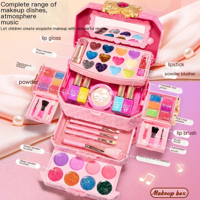 Kinderen wasbare make-up meisjes speelgoed - Kinderen make-up kit voor meisjes, echte make-up set, kleine meisjes make-up kit voor peuters kinderen pr