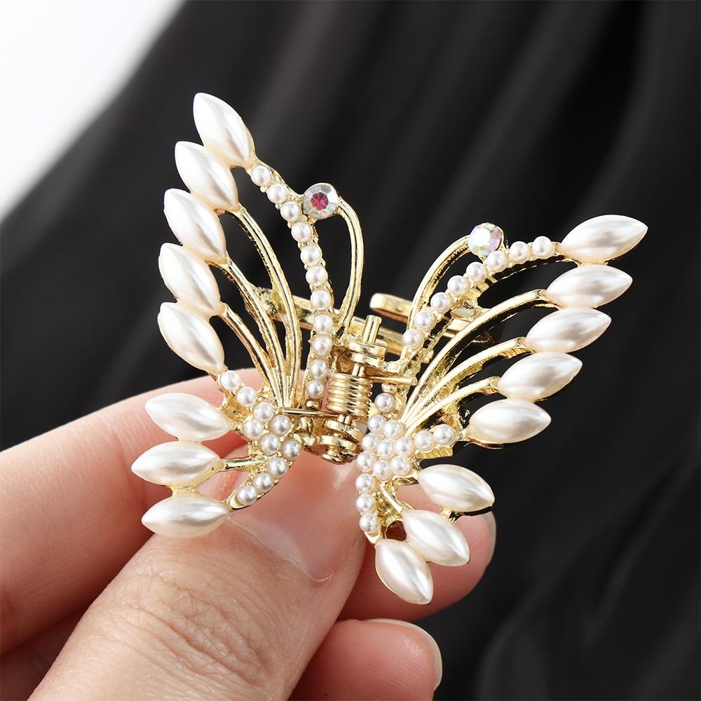 Sweet Girl Rhinestone Korean Hair Accessories Pearl Hair Clip Grasping Clip Butterfly Hair Claw