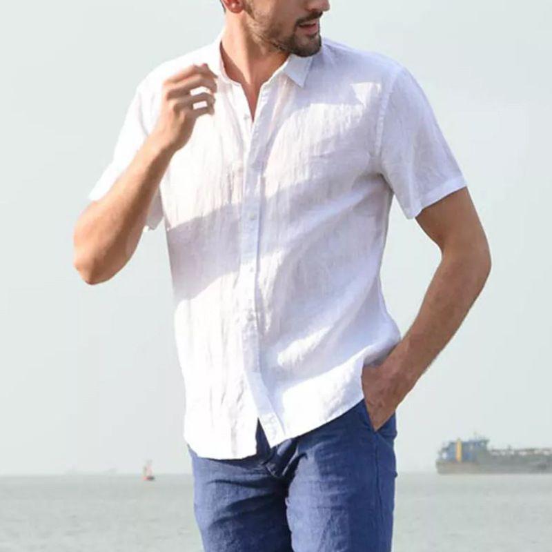 Luxury Men's Short Sleeve Linen T-shirt For Daily Wear In Casual Loose Fit