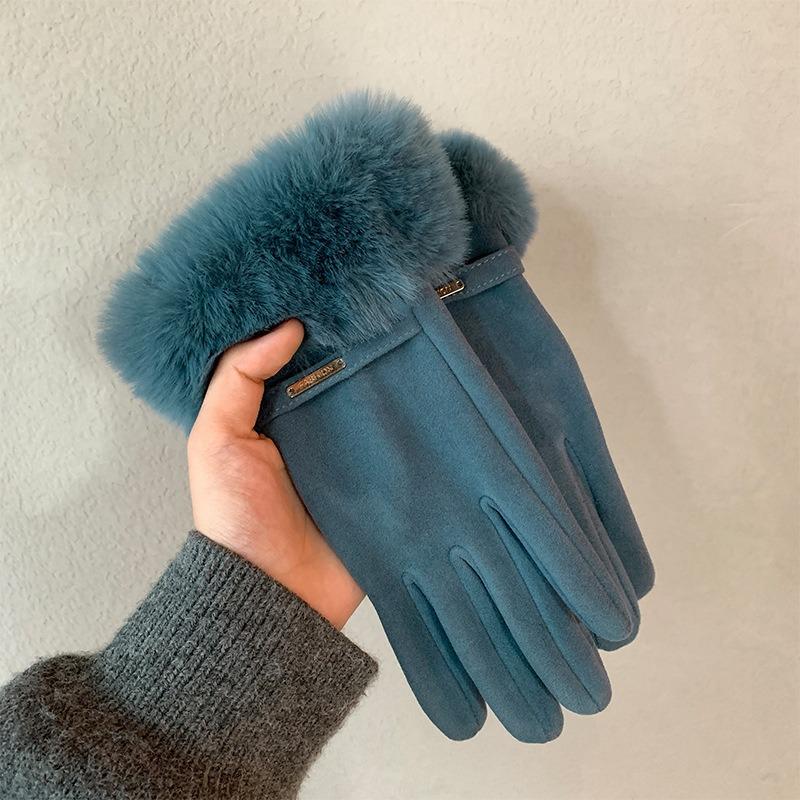 Warm gloves winter women's fleece thickened cute windproof plush cotton gloves riding driving cold