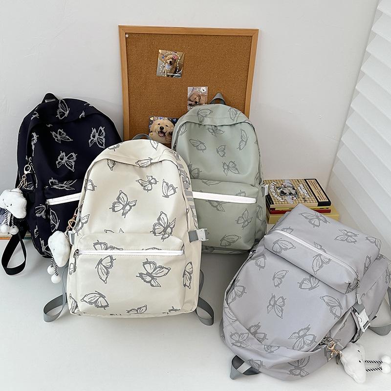 Backpack Female Versatile College Student Class School Bag Butterfly Casual Backpack Computer Niche Design Alphabet Middle School Student