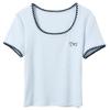 Sancai Women's Slim Fit Shell Embroidered Short Sleeve T-shirt