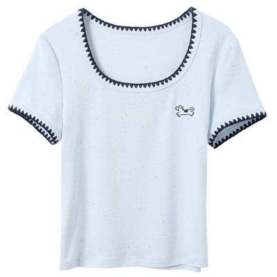 Sancai Women's Slim Fit Shell Embroidered Short Sleeve T-shirt