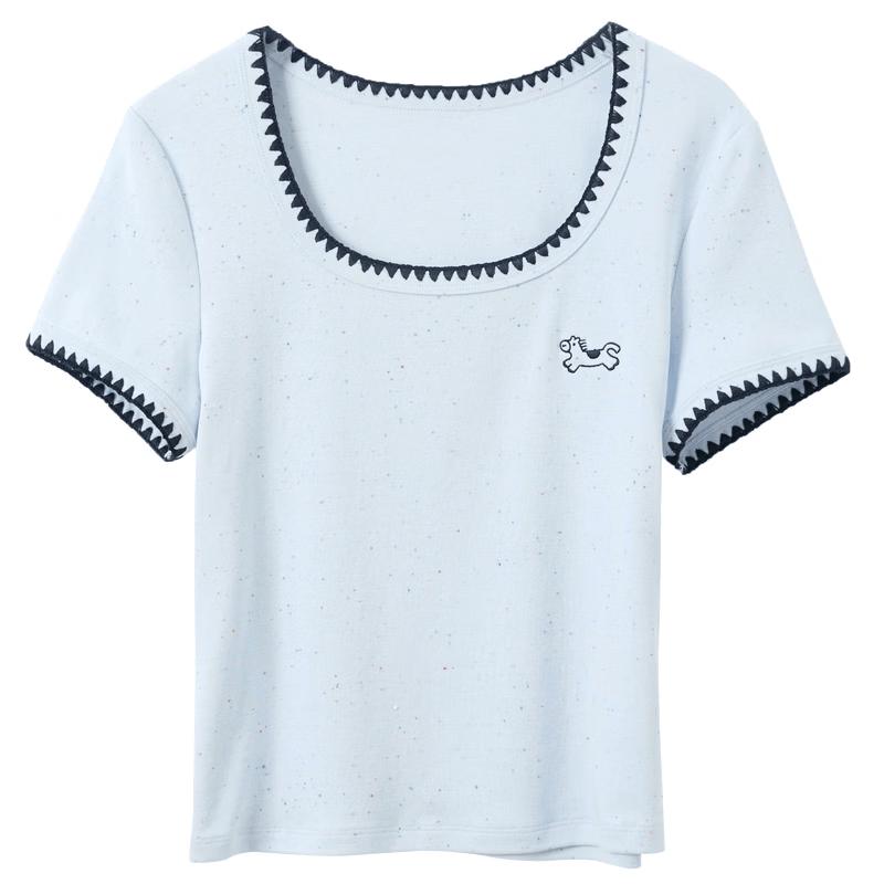 Sancai Women s Slim Fit Shell Embroidered Short Sleeve T-shirt XL