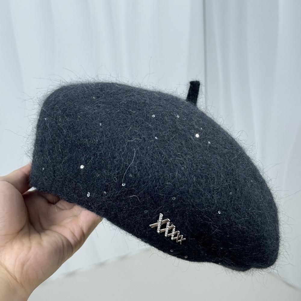 

Шерстяная шапка-берет в стиле французского художника, шапка-бини высокого качества для женщин зимой чёрный