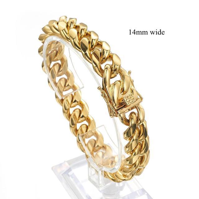 Gold Color/Rose Gold Stainless Steel Curb Cuban Link Chain Bracelet Bangle Jewelry 7-11inch for Men Women 8/10/12/14/16/18mm