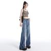 American retro lace-up micro-pull jeans women's autumn new straight loose high-waisted thin pants