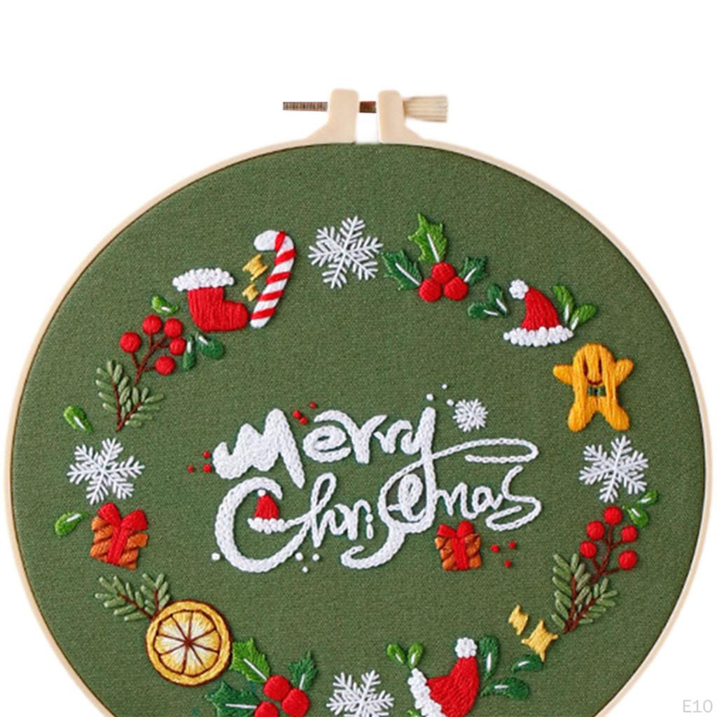 Christmas Embroidery Kit Craft Set for Adults Xmas Gift Home Decoration Including Threads Hoop