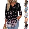 Women's Casual Floral Print V-Neck Three-Quarter Sleeve Blouse