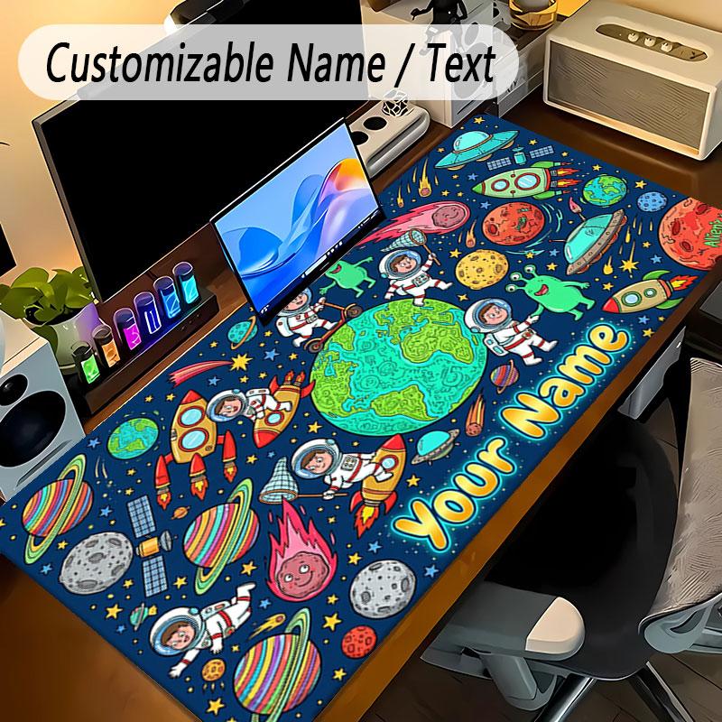Astronaut Space Theme Personalized Mouse Pad Custom Name Text Non Slip Desk Pad For Laptop Office Desktop