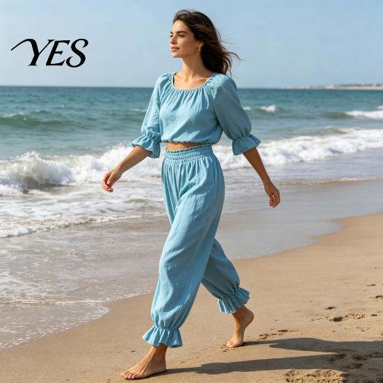 Commuting Pants Women Bloomers, High Elastic Waistband Wide Leg Trousers, Bohemian Ruffled Adjustable Waist Balloon Cuffs Super Loose Harem for Casual